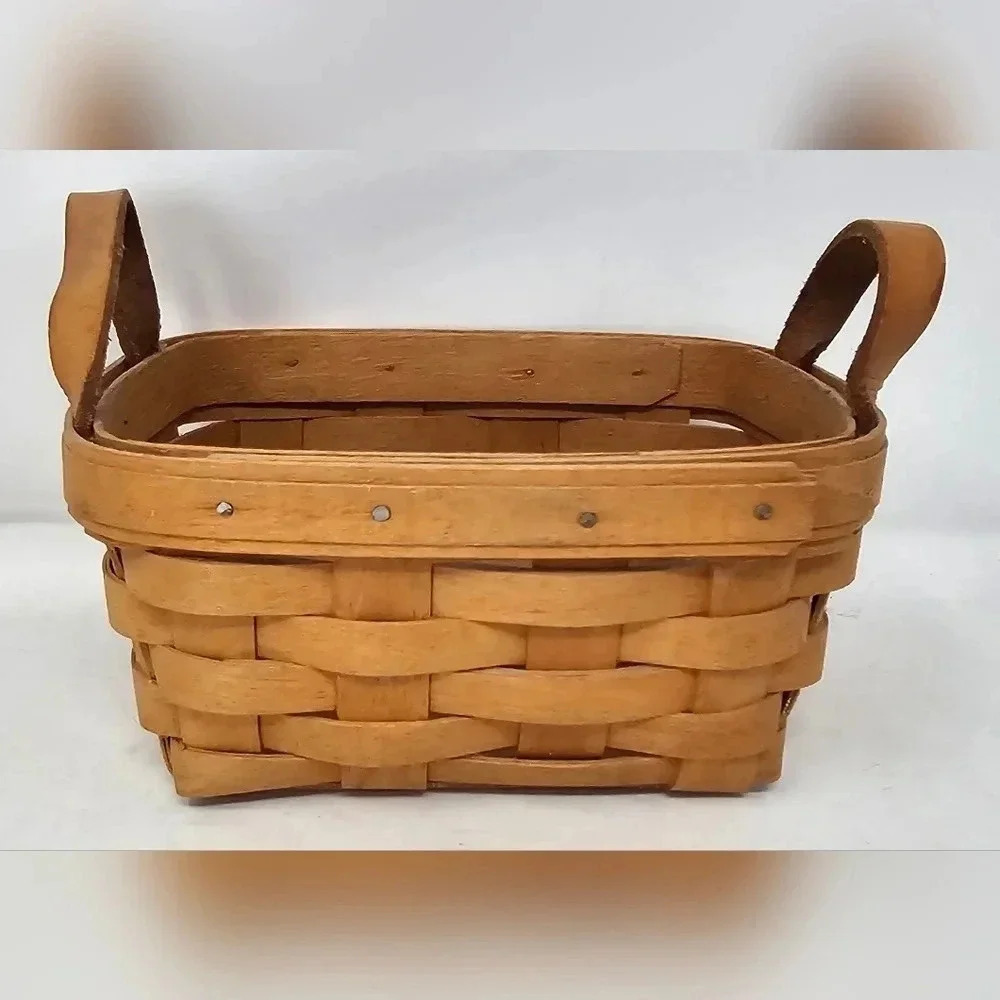 Longaberger VTG 1995 7" Mini Basket w/ Double Leather Handle Handwoven Ohio USA - Picture 2 of 14